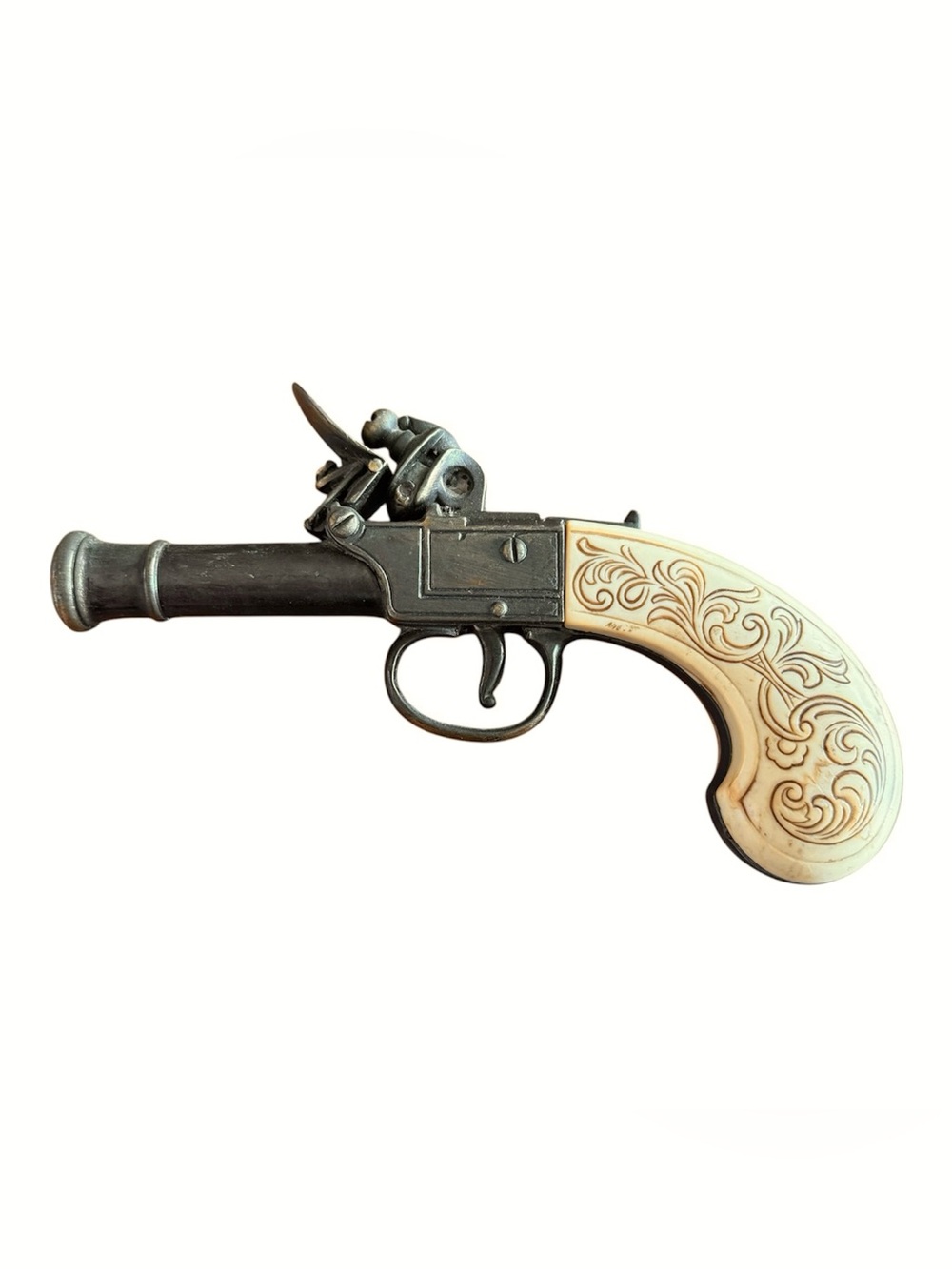 Vintage Denix 17th Century Brass Replica Non-Functional Flintlock Pistol